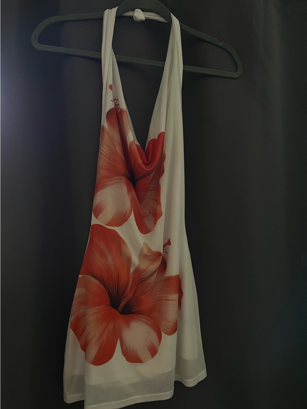 Amazon White Halter Camisole with Red Floral Print
